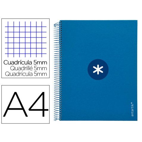 Cuaderno espiral a4 micro antartik tapa forrada 120h 90 gr cuadro 5mm 5 bandas 4 taladros color azul marino