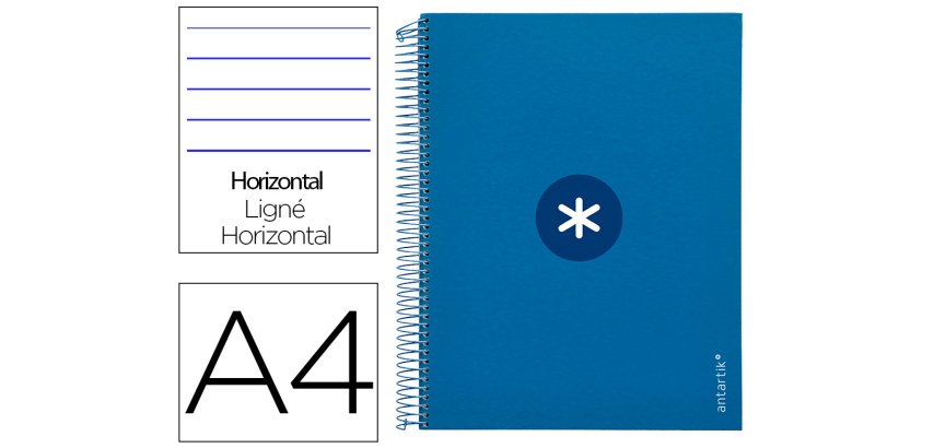 Cuaderno espiral a4 micro antartik tapa forrada 120h 90 gr horizontal 5 bandas 4 taladros color azul oscuro