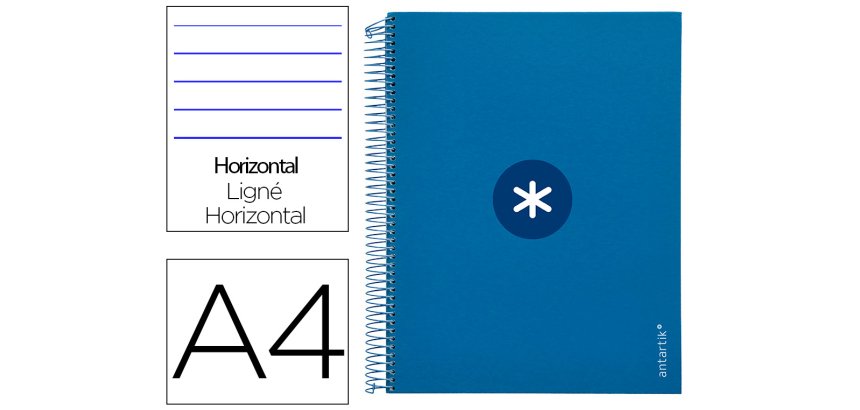 Cuaderno espiral a4 micro antartik tapa forrada 120h 90 gr horizontal 5 bandas 4 taladros color azul oscuro