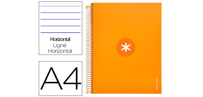 Cuaderno espiral a4 micro antartik tapa forrada 120h 90 gr horizontal 5 bandas 4 taladros color mostaza