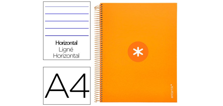 Cuaderno espiral a4 micro antartik tapa forrada 120h 90 gr horizontal 5 bandas 4 taladros color mostaza