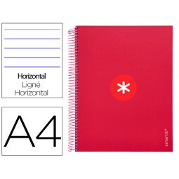 Cuaderno espiral a4 micro antartik tapa forrada 120h 90 gr horizontal 5 bandas 4 taladros color frambuesa