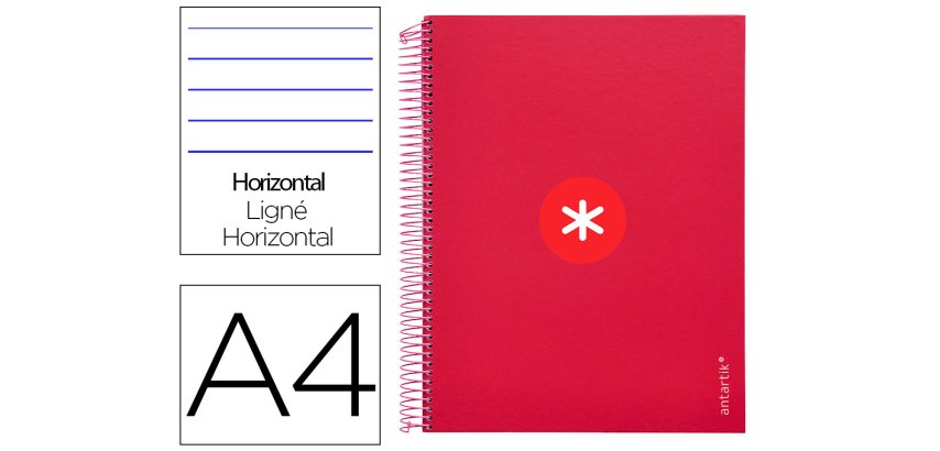 Cuaderno espiral a4 micro antartik tapa forrada 120h 90 gr horizontal 5 bandas 4 taladros color frambuesa