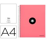 Cuaderno espiral a4 micro antartik tapa forrada 120h 90 gr liso 5 bandas 4 taladros color coral