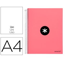 Cuaderno espiral a4 micro antartik tapa forrada 120h 90 gr liso 5 bandas 4 taladros color coral