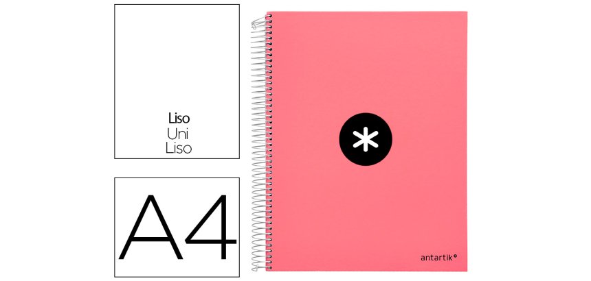 Cuaderno espiral a4 micro antartik tapa forrada 120h 90 gr liso 5 bandas 4 taladros color coral