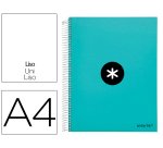 Cuaderno espiral a4 micro antartik tapa forrada 120h 90 gr liso 5 bandas 4 taladros color menta
