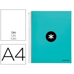 Cuaderno espiral a4 micro antartik tapa forrada 120h 90 gr liso 5 bandas 4 taladros color menta