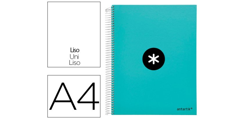 Cuaderno espiral a4 micro antartik tapa forrada 120h 90 gr liso 5 bandas 4 taladros color menta