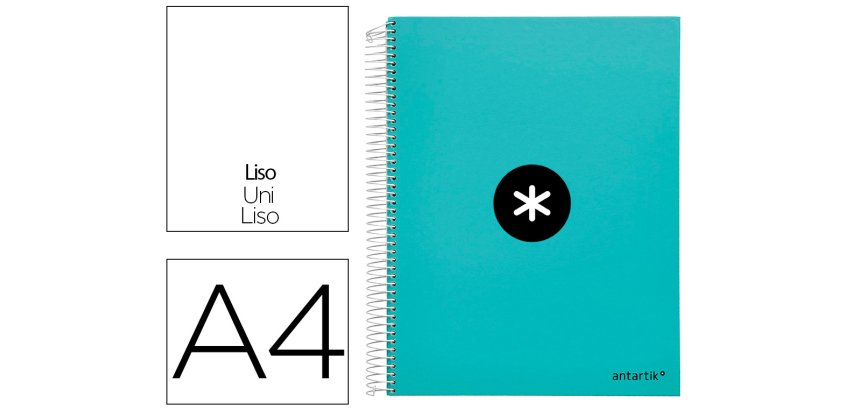 Cuaderno espiral a4 micro antartik tapa forrada 120h 90 gr liso 5 bandas 4 taladros color menta