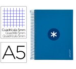Cuaderno espiral a5 micro antartik tapa forrada120h 90 gr cuadro 5mm 5 bandas6 taladros color azul oscuro
