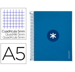 Cuaderno espiral a5 micro antartik tapa forrada120h 90 gr cuadro 5mm 5 bandas6 taladros color azul oscuro