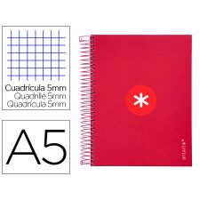 Cuaderno espiral a5 micro antartik tapa forrada120h 90 gr cuadro 5mm 5 bandas6 taladros color frambuesa