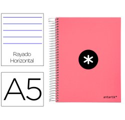 Cuaderno espiral a5 micro antartik tapa forrada120h 100 gr horizontal 5 banda6 taladros color coral