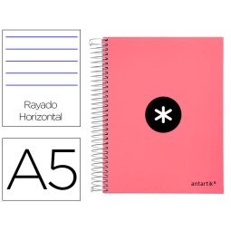 Cuaderno espiral a5 micro antartik tapa forrada120h 100 gr horizontal 5 banda6 taladros color coral