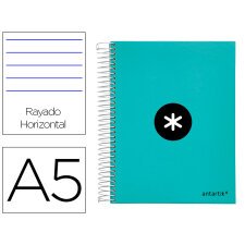 Cuaderno espiral a5 micro antartik tapa forrada120h 100 gr horizontal 5 banda6 taladros color menta