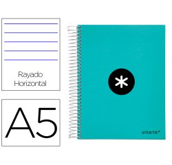 Cuaderno espiral a5 micro antartik tapa forrada120h 100 gr horizontal 5 banda6 taladros color menta