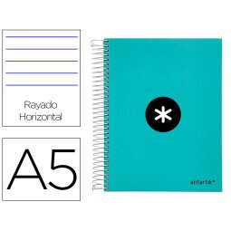 Cuaderno espiral a5 micro antartik tapa forrada120h 100 gr horizontal 5 banda6 taladros color menta