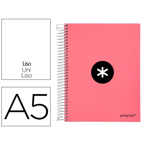 Cuaderno espiral a5 micro antartik tapa forrada120h 90 gr liso 5 bandas 6 taladros color coral