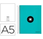 Cuaderno espiral a5 micro antartik tapa forrada120h 90 gr liso 5 bandas 6 taladros color menta