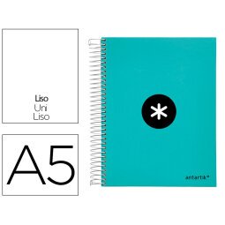 Cuaderno espiral a5 micro antartik tapa forrada120h 90 gr liso 5 bandas 6 taladros color menta