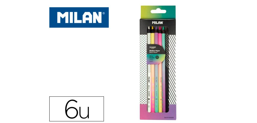 Lapices de colores milan sunset mina gruesa 3,5 mm caja de 6 unidades colores surtidos
