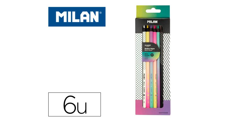 Lapices de colores milan sunset mina gruesa 3,5 mm caja de 6 unidades colores surtidos