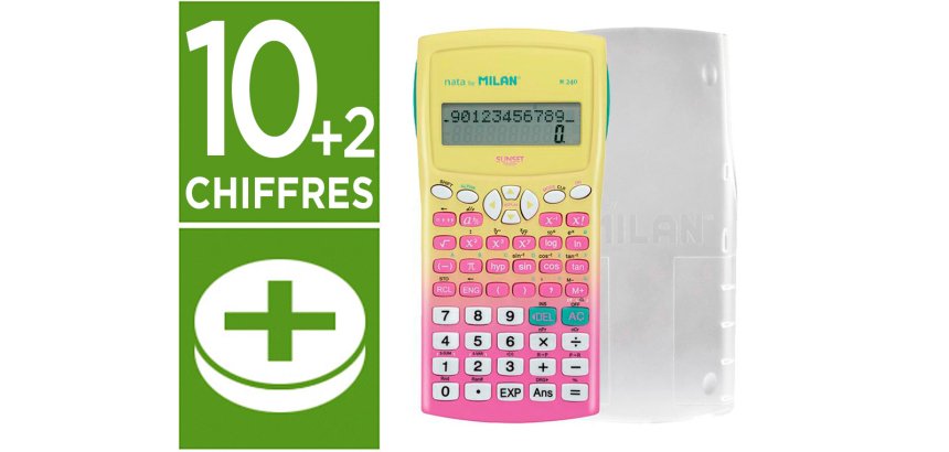 Calculadora milan cientifica m240 sunset tapa translucida 2 lineas 240 funciones 10+2 digitos color rosa /amarillo