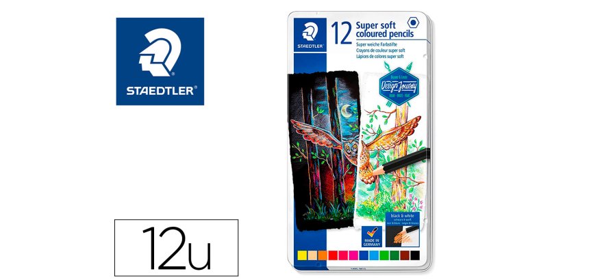 Lapices de colores staedtler super soft caja metal de 12 colores surtidos