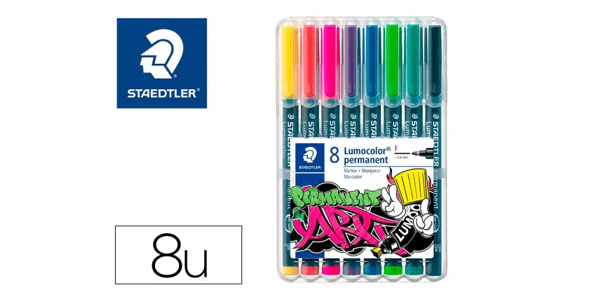 Rotulador staedtler lumocolor retroproyeccion punta de fibra 318 estuche de 8 unidades colores surtidos
