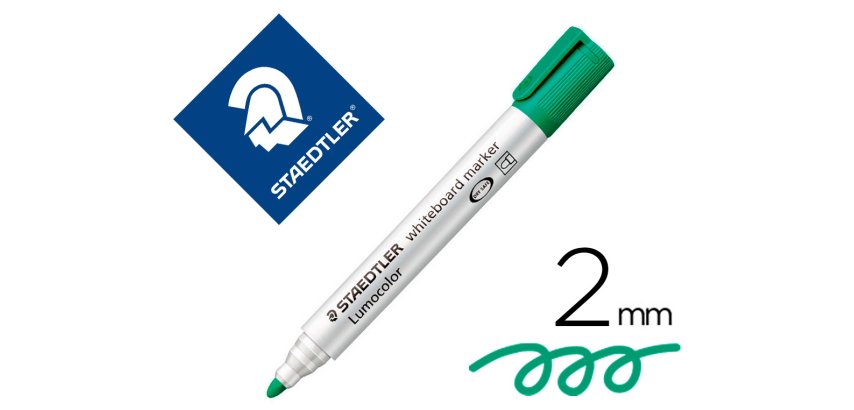 Rotulador staedtler lumocolor 351 para pizarra blanca punta redonda 2 mm recargable color verde claro
