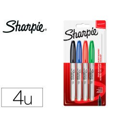 Rotulador sharpie permanente fino blister 4 unidades colores estandar surtidos