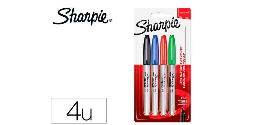 Rotulador sharpie permanente fino blister 4 unidades colores estandar surtidos
