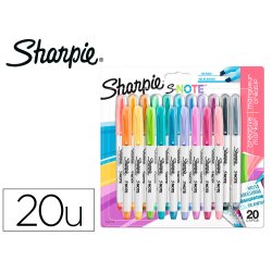 Rotulador sharpie permanente s-note punta biselada trazo 1,2 /3,87 mm blister 20 unidades colores surtidos