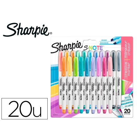 Rotulador sharpie permanente s-note punta biselada trazo 1,2 /3,87 mm blister 20 unidades colores surtidos