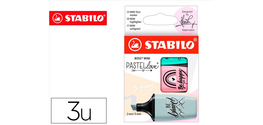 Rotulador stabilo boss mini pastel love estuche de 3 unidades pizca de menta/rubor rosa/toque de turquesa