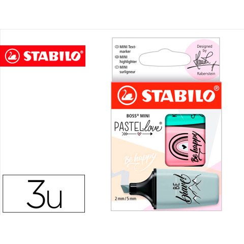 Rotulador stabilo boss mini pastel love estuche de 3 unidades pizca de menta/rubor rosa/toque de turquesa