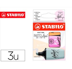 Rotulador stabilo boss mini pastel love estuche de 3 unidades fucsia helado/naranja palido/gris
