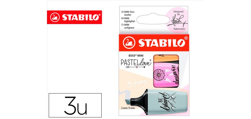 Rotulador stabilo boss mini pastel love estuche de 3 unidades fucsia helado/naranja palido/gris