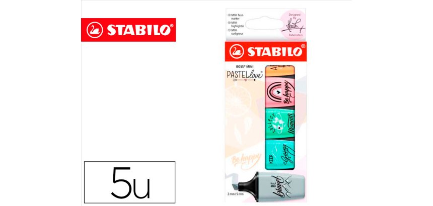 Rotulador stabilo boss mini pastel love estuche de 5 unidades colores surtidos