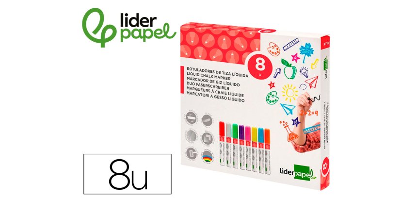 Rotulador liderpapel tiza liquida punta redonda trazo 6 mm caja de 8 unidades colores surtidos