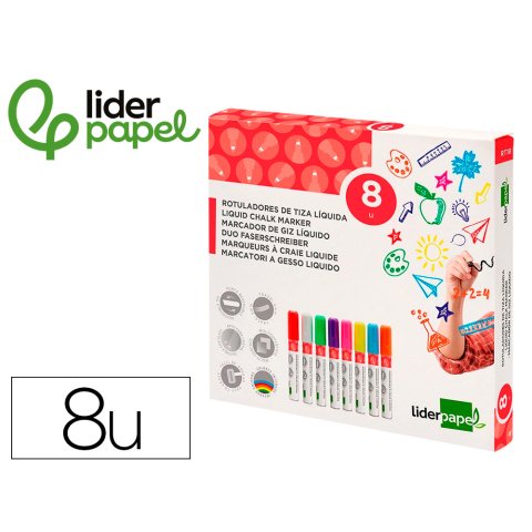 Rotulador liderpapel tiza liquida punta redonda trazo 6 mm caja de 8 unidades colores surtidos