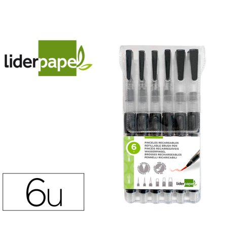 Pincel liderpapel recargable para productos acuarelables set de 6 unidades grosor puntas surtidas