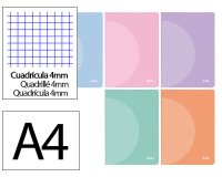 Libreta liderpapel 360 tapa de plastico a4 48 hojas 90gr cuadro 4mm con margen colores pastel surtidos