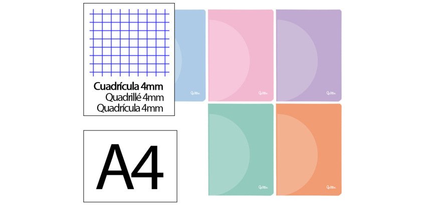Libreta liderpapel 360 tapa de plastico a4 48 hojas 90gr cuadro 4mm con margen colores pastel surtidos