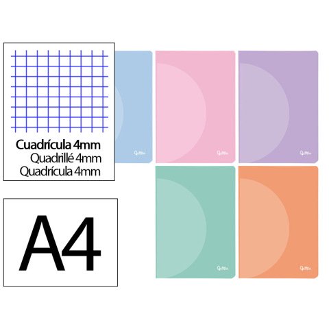 Libreta liderpapel 360 tapa de plastico a4 48 hojas 90gr cuadro 4mm con margen colores pastel surtidos