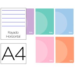 Libreta liderpapel 360 tapa de plastico a4 48 hojas 90gr horizontal con doble margen colores pastel