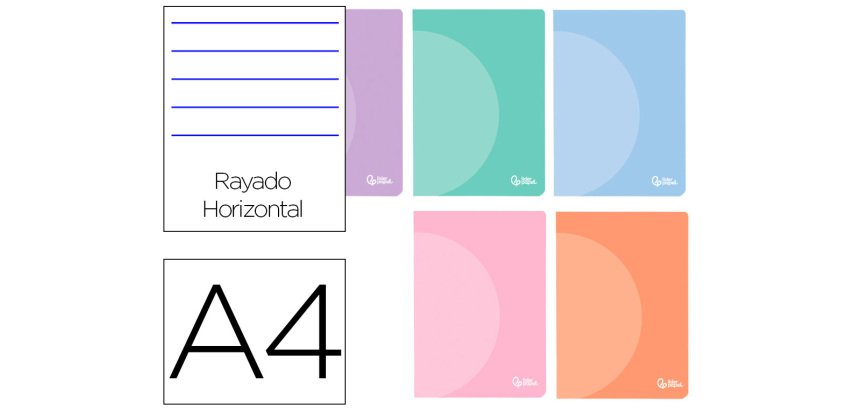 Libreta liderpapel 360 tapa de plastico a4 48 hojas 90gr horizontal con doble margen colores pastel