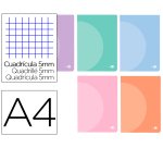 Libreta liderpapel 360 tapa de plastico a4 48 hojas 90gr cuadro 5mm con doble margen colores pastel