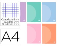 Libreta liderpapel 360 tapa de plastico a4 48 hojas 90gr cuadro 5mm con doble margen colores pastel